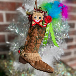 Cat Stocking Ornament "Puss in Boot" with Catnip Feather Toy